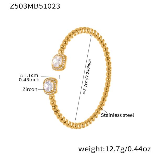 1 Piece Exquisite Shell Stainless Steel Waterproof Gold Color Zircon Women's Cuff Bracelets - 1