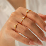 Flower Heart Stainless Steel Waterproof Gold Color Zircon Rings Set thumbnail 4