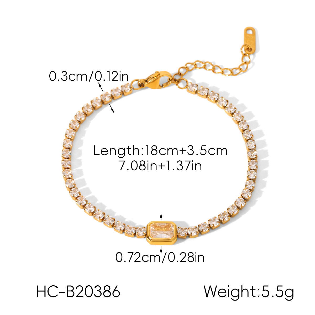 1 Piece Chain Stainless Steel Waterproof Gold Color Zircon Chain Bracelet thumbnail 2