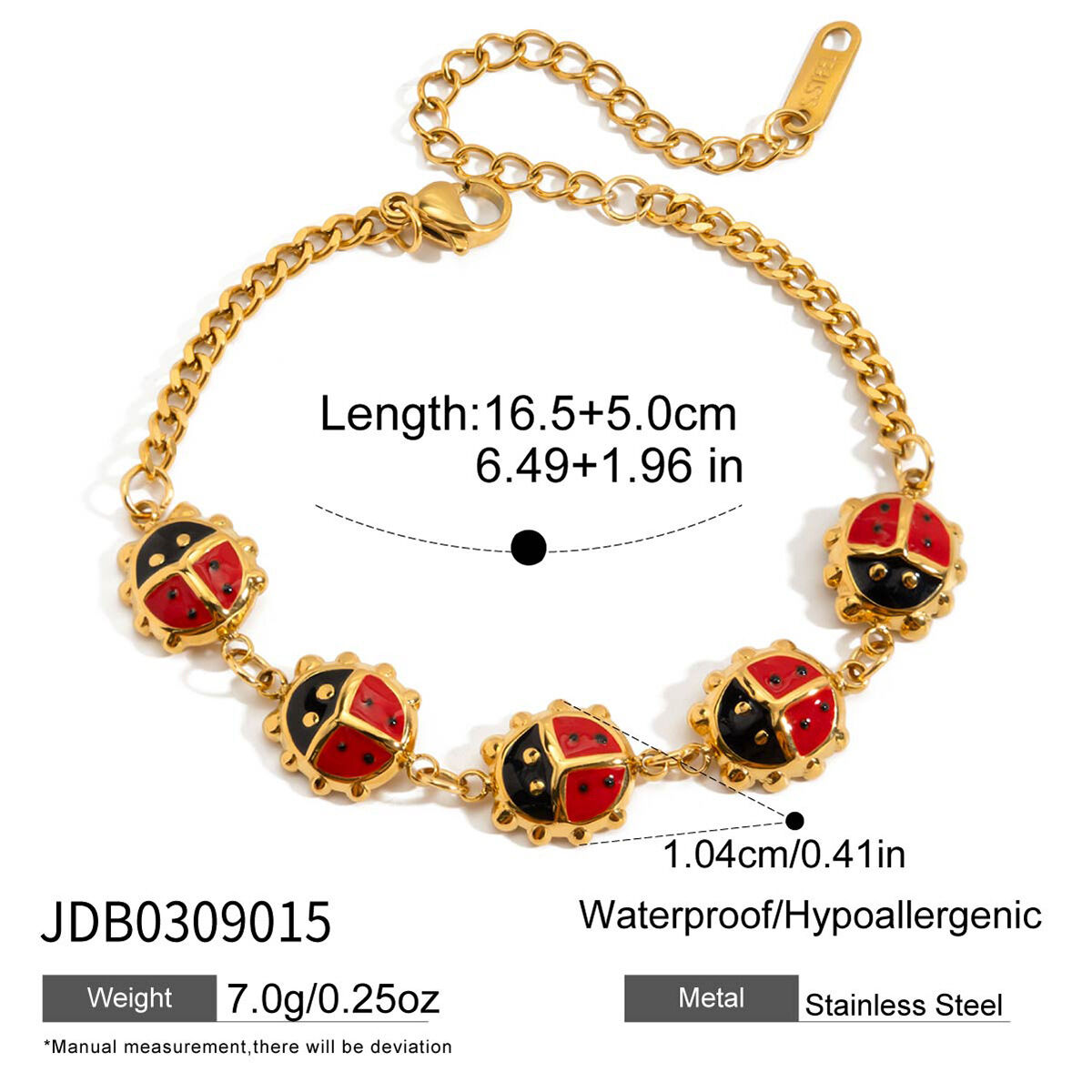 1 Piece Vivid Beetles Stainless Steel Waterproof Gold Color Women's Charm Bracelets thumbnail 2