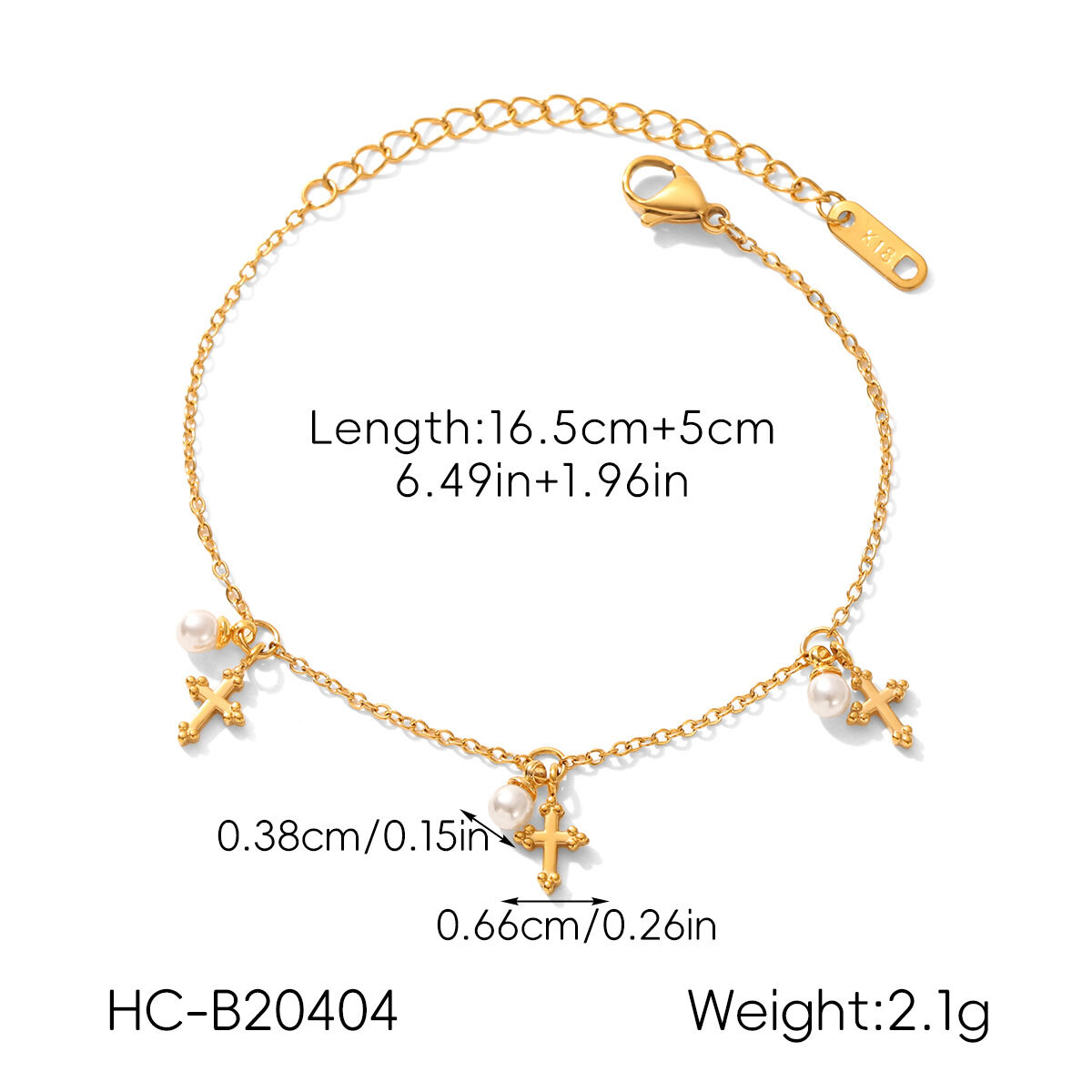 1 Piece Cross Stainless Steel Waterproof Gold Color Pearl Charm Bracelet thumbnail 2