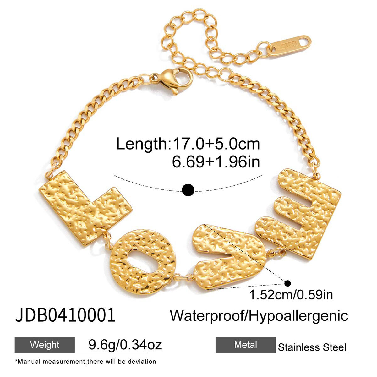 1 Piece Classic Love Letter Stainless Steel Waterproof Gold Color Women's Charm Bracelets thumbnail 2