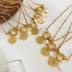 1 Piece Letter Stainless Steel Waterproof Gold Color Pearl Pendant Necklace thumbnail 4