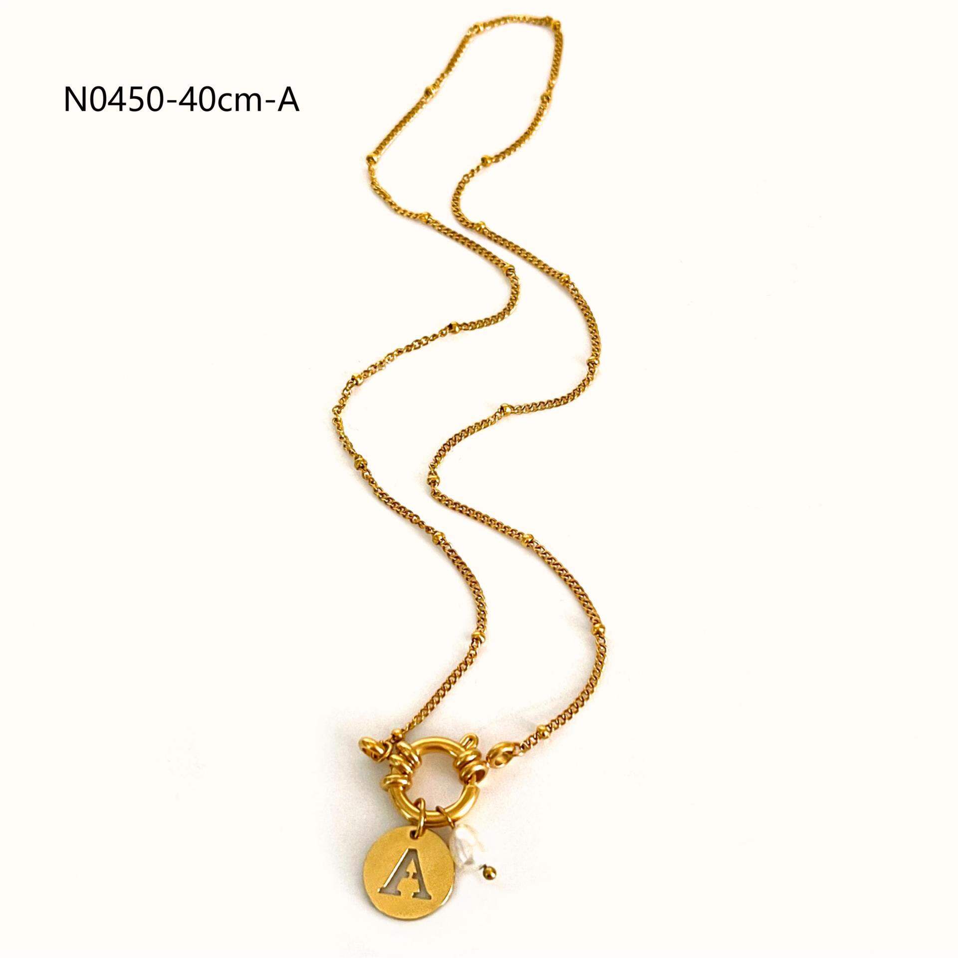 1 Piece Letter Stainless Steel Waterproof Gold Color Pearl Pendant Necklace