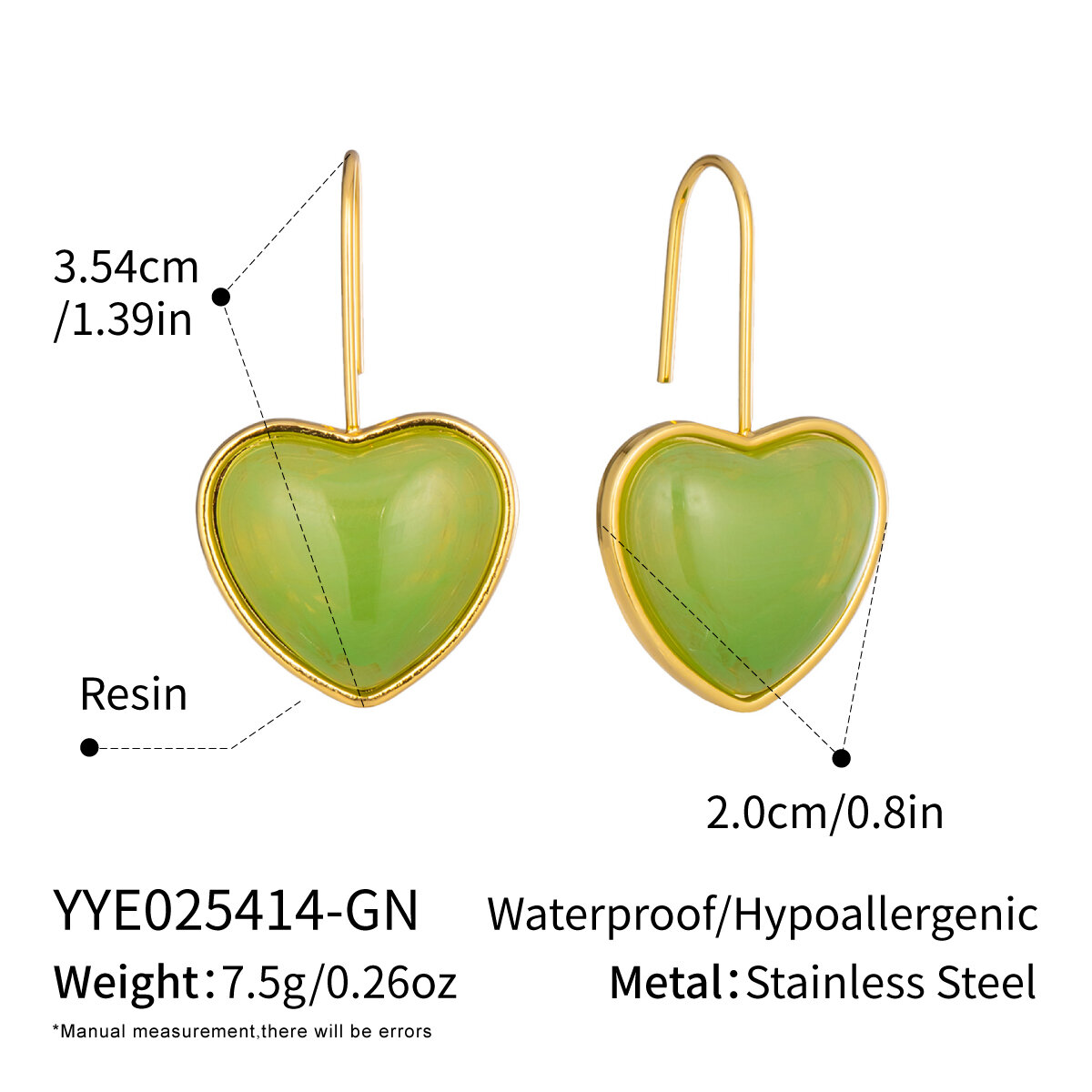 1 Pair Heart Resin Gold Color Drop Earrings - 1