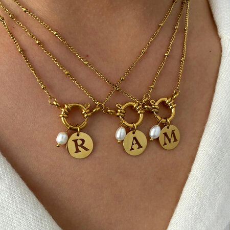 1 Piece Letter Stainless Steel Waterproof Gold Color Pearl Pendant Necklace