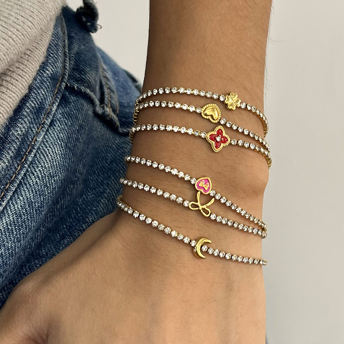 1 Piece Shining Bow Knot Stainless Steel Waterproof Gold Color Women's Charm Bracelets thumbnail 5
