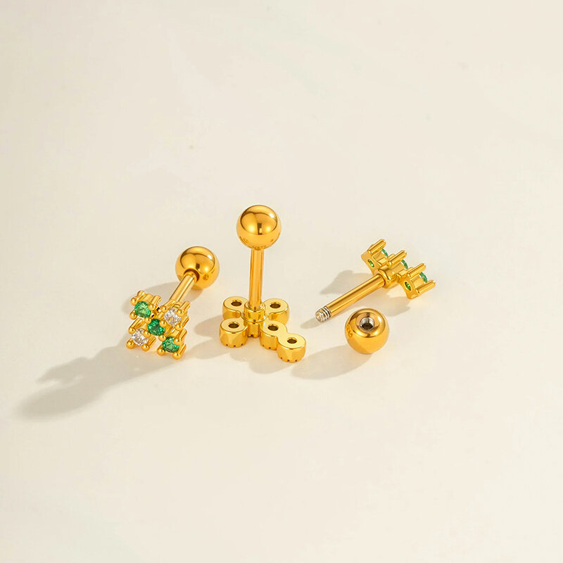 Green Zircon Snake Copper Gold Color Women's Piercing Earrings thumbnail 3