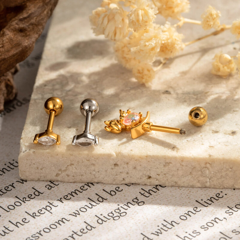 Exquisite Bow Knot Moon Copper Gold Color Zircon Women's Piercing Earrings thumbnail 4
