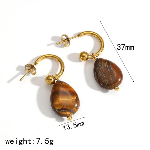 Chic Natural Stone Tassel Stainless Steel Waterproof Gold Color Women's Beads Earrings - 1
