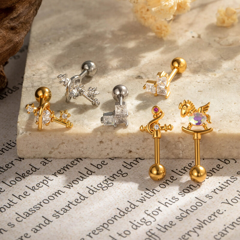 Exquisite Bow Knot Moon Copper Gold Color Zircon Women's Piercing Earrings thumbnail 5
