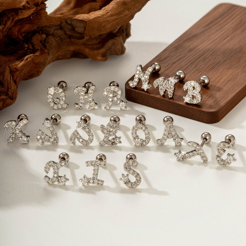 Classic Letter Copper Gold Color Zircon Women's Piercing Earrings thumbnail 3