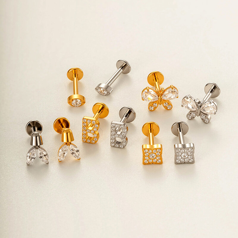 Letter Titanium Alloy Gold Color Zircon Women's Piercing Earrings thumbnail 4