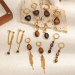 Chic Natural Stone Tassel Stainless Steel Waterproof Gold Color Women's Beads Earrings thumbnail 2