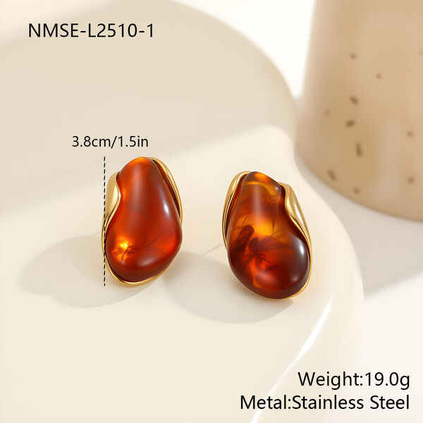 1 Pair Classic Elegant Droplet Irregular Shape Resin Gold Color Women's Stud Earrings - 1