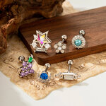 Polychrome Star Moon Copper Gold Color Zircon Women's Piercing Earrings thumbnail 3