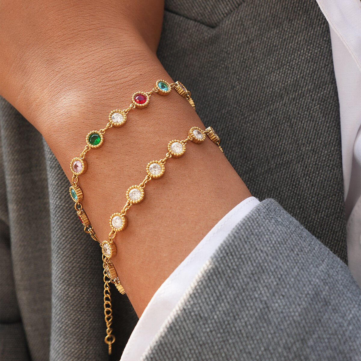 1 Piece  colored zircon  Waterproof Anti-Tarnish Stainless Steel  Gold Color  Women's Bracelets thumbnail 7