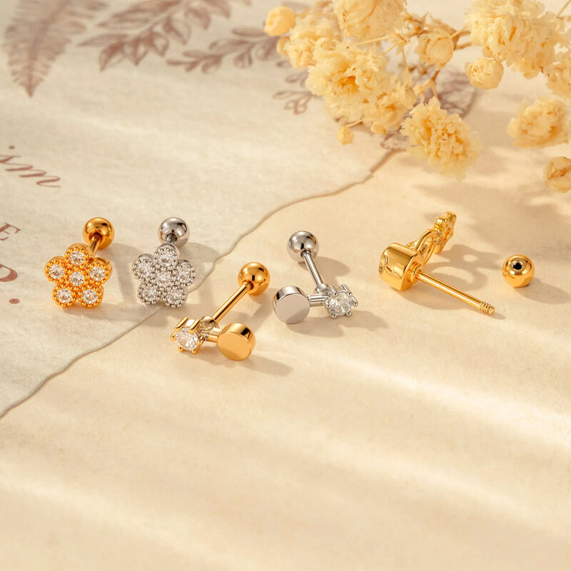 Shining Moon Copper Gold Color Zircon Women's Piercing Earrings thumbnail 3