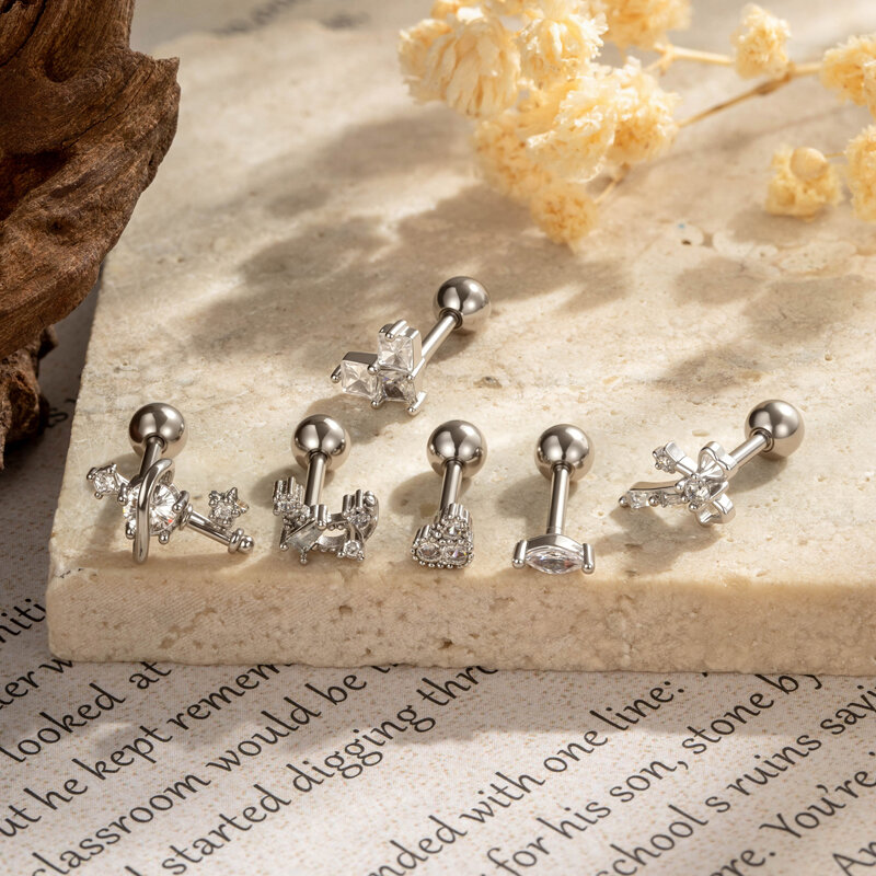 Exquisite Bow Knot Moon Copper Gold Color Zircon Women's Piercing Earrings thumbnail 3