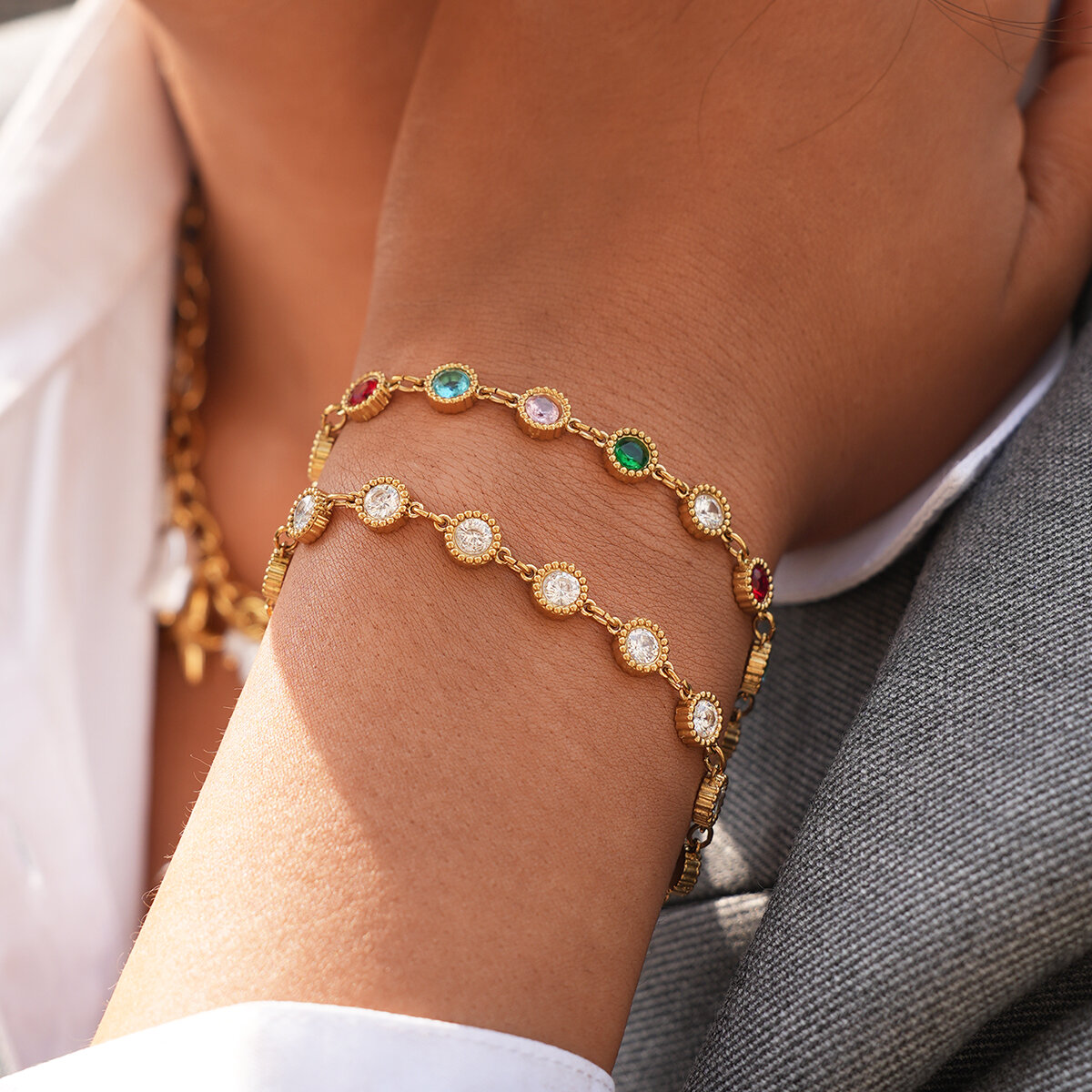 1 Piece  colored zircon  Waterproof Anti-Tarnish Stainless Steel  Gold Color  Women's Bracelets thumbnail 3