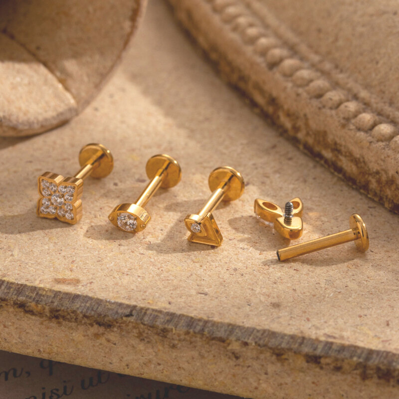 Letter Titanium Alloy Gold Color Zircon Women's Piercing Earrings thumbnail 3