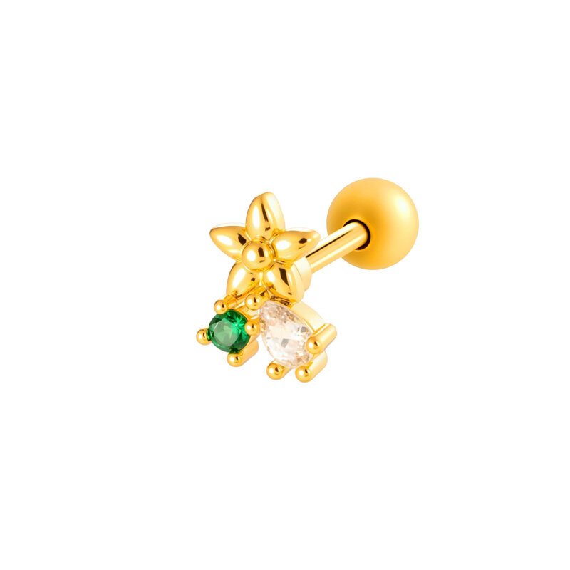 Green Zircon Snake Copper Gold Color Women's Piercing Earrings - 1