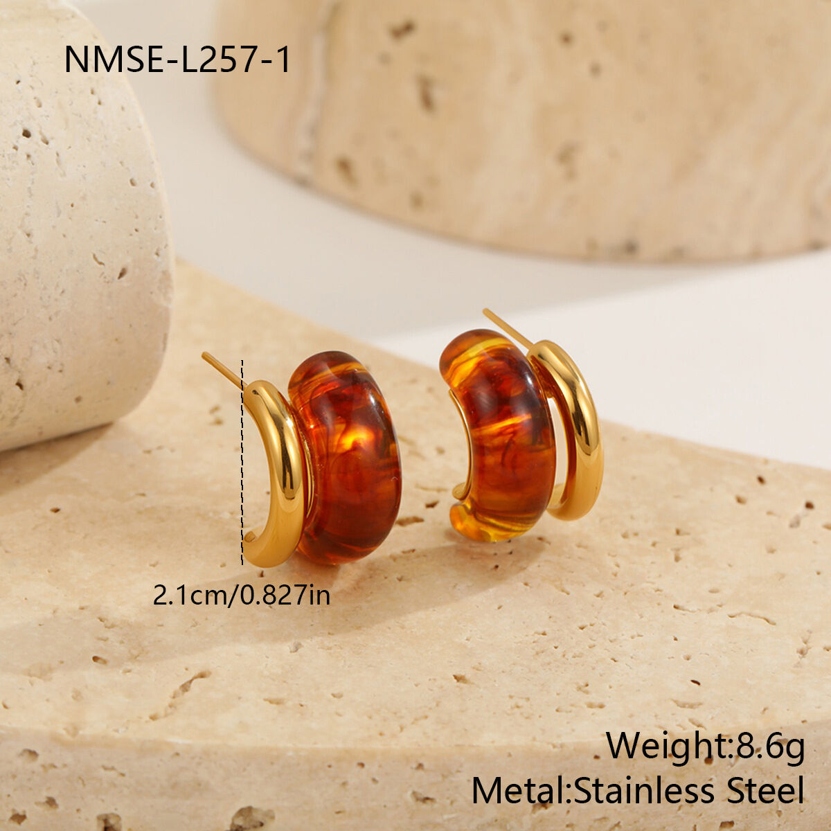 1 Pair Retro Irregular Shape Resin Hypo - allergenic  Gold Color  Women's Stud Earrings