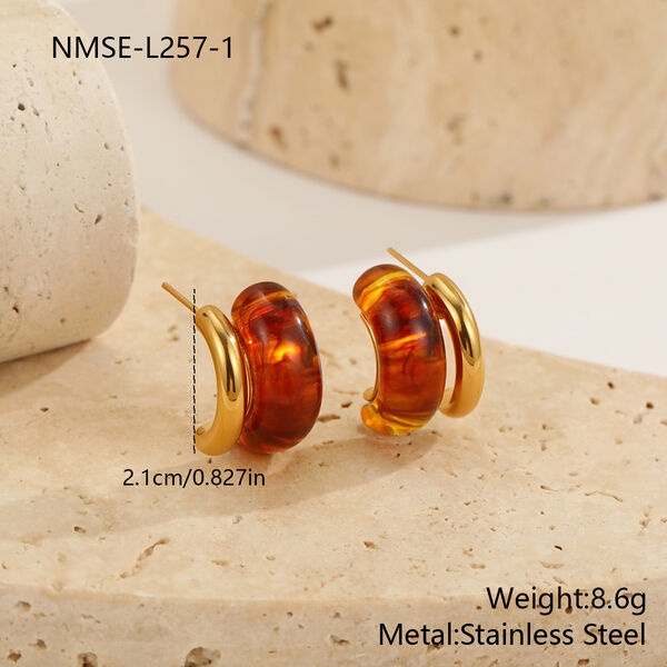 1 Pair Retro Irregular Shape Resin Hypo - allergenic Gold Color Women's Stud Earrings - 1