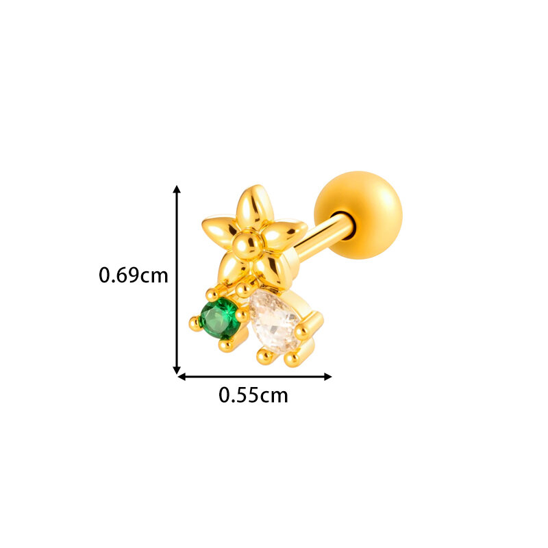 Green Zircon Snake Copper Gold Color Women's Piercing Earrings thumbnail 2
