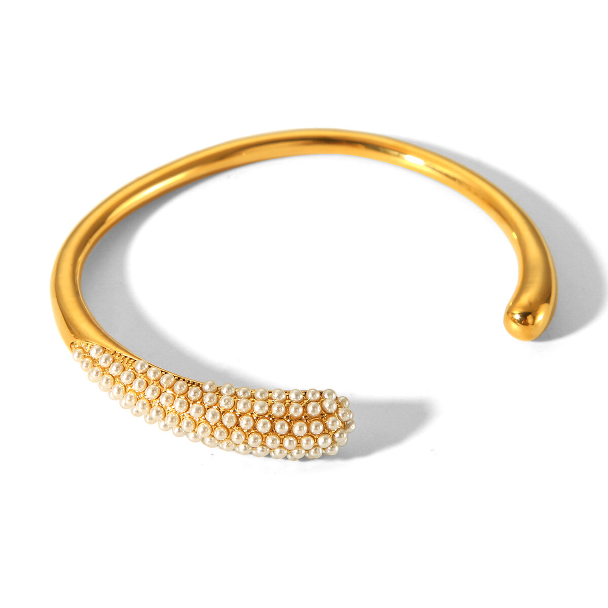 Elegant Stainless Steel Waterproof Gold Color Pearl Women's Bangles