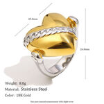 Heart Shape Gold and Silver Color Stainless Steel Waterproof Statement Ring thumbnail 4