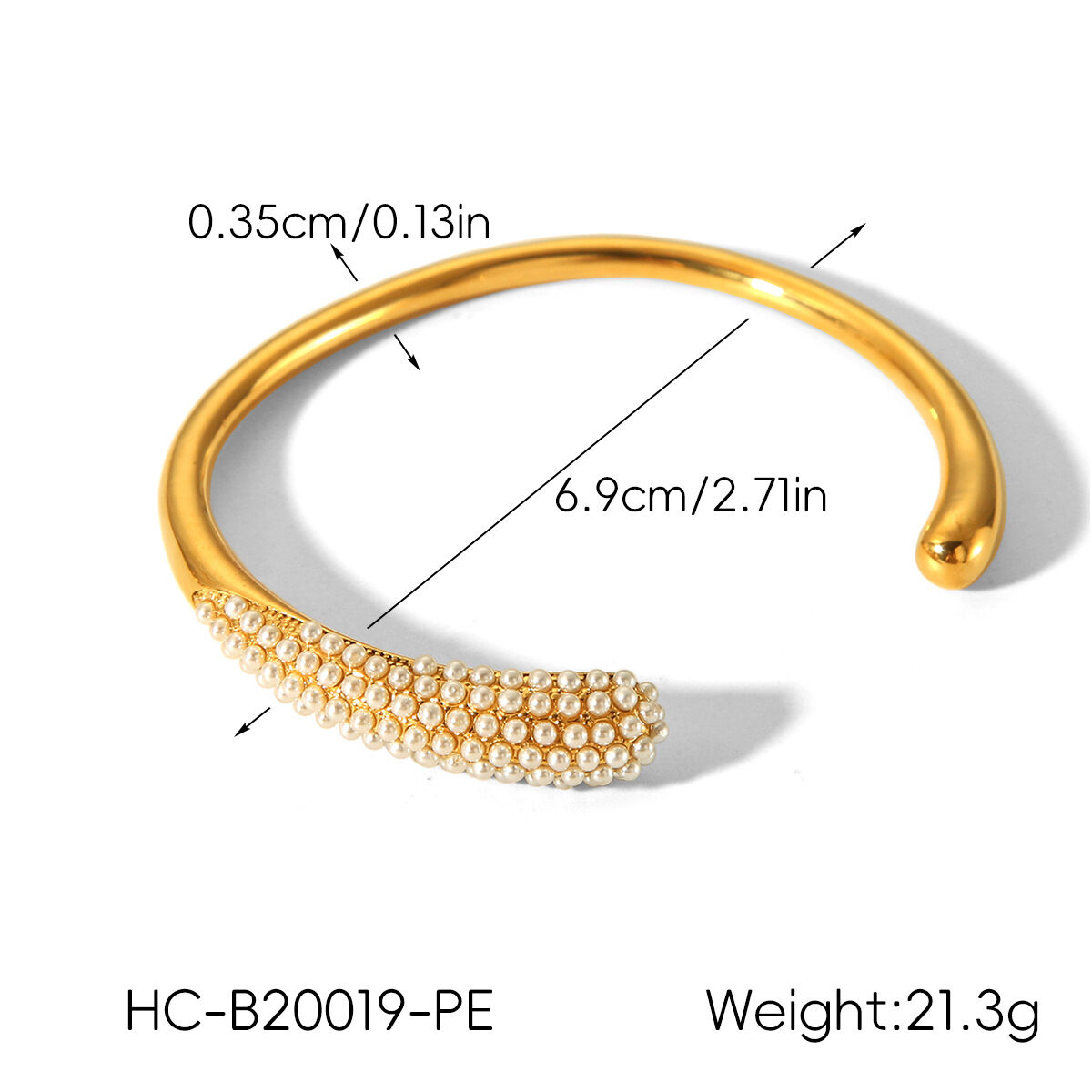 Elegant Stainless Steel Waterproof Gold Color Pearl Women's Bangles thumbnail 2