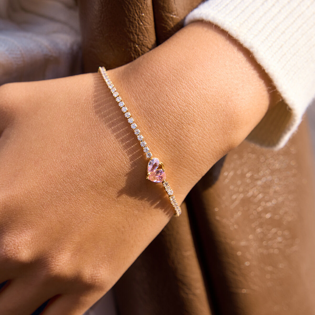 Sophisticated Heart Shape Stainless Steel Waterproof Gold Color Zircon Women's Charm Bracelets thumbnail 4