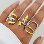 Simple Irregular Shape Stainless Steel Waterproof Gold Color Ring thumbnail 2