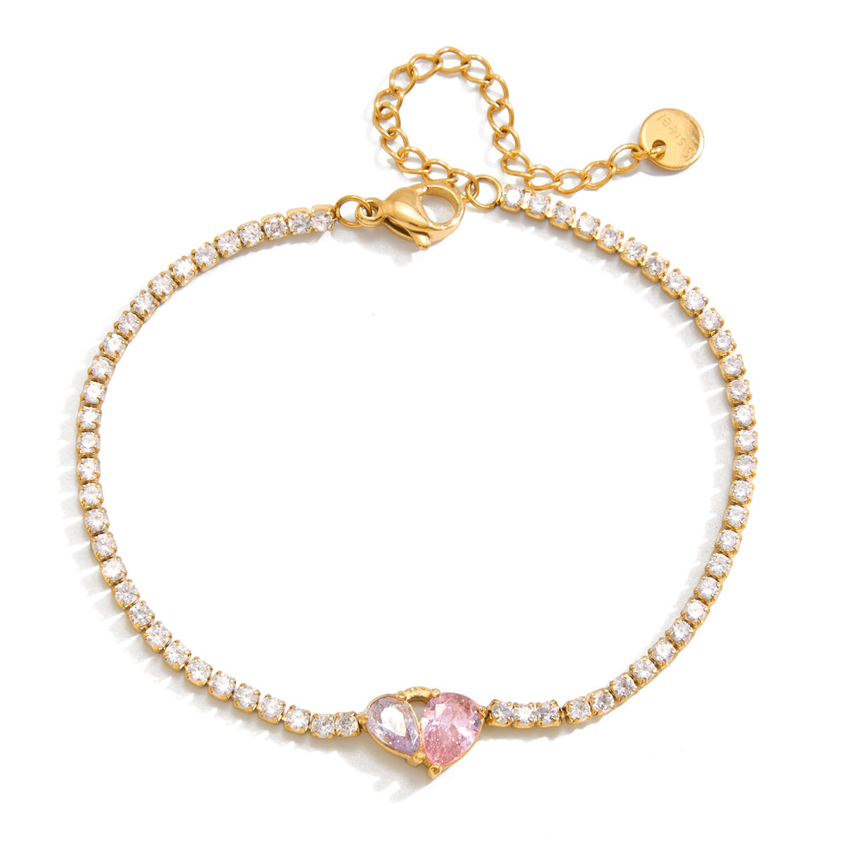 Sophisticated Heart Shape Stainless Steel Waterproof Gold Color Zircon Women's Charm Bracelets