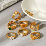 Flower Heart Stainless Steel Waterproof Gold Color Zircon Pearl Gemstone Ring thumbnail 3