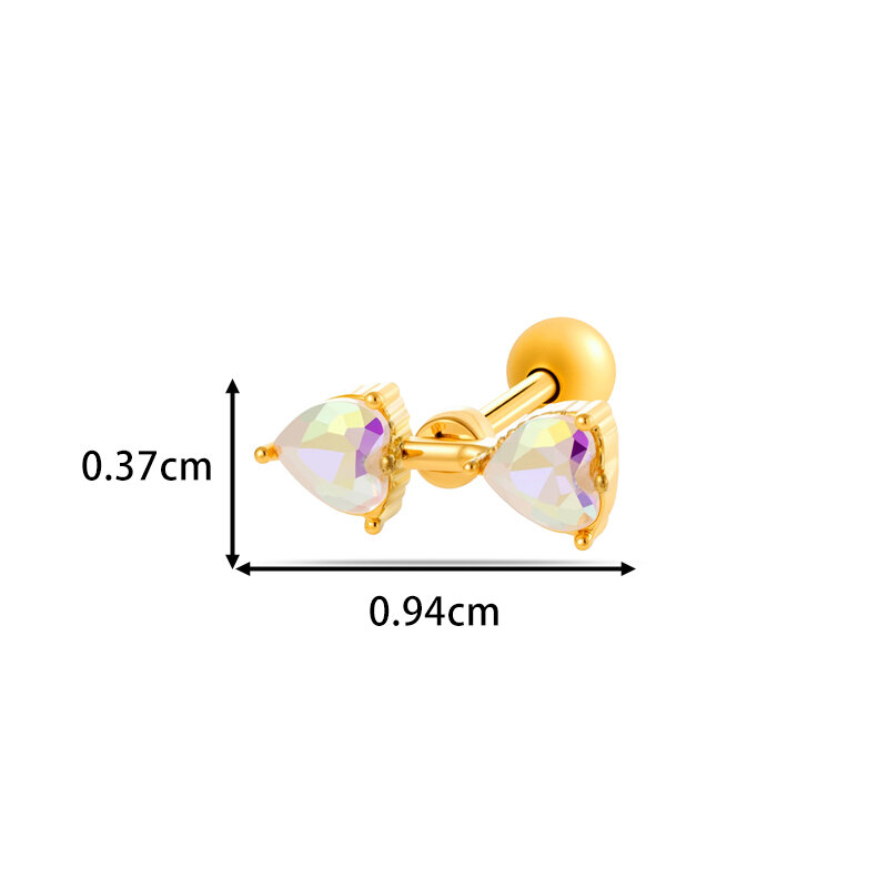 Polychrome Heart Copper Gold Color Zircon Women's Piercing Earrings thumbnail 2