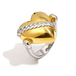 Heart Shape Gold and Silver Color Stainless Steel Waterproof Statement Ring thumbnail 1