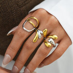 Simple Irregular Shape Stainless Steel Waterproof Gold Color Ring thumbnail 5
