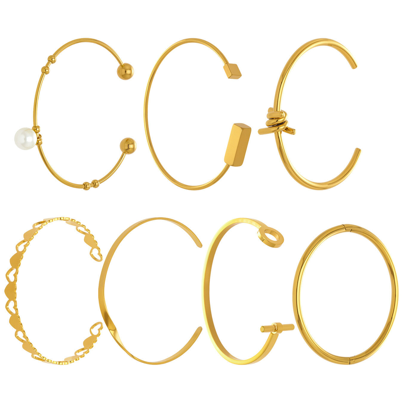 Sleek Irregular Shape Stainless Steel Waterproof&Anti-tarnish Gold Color Women's Cuff Bracelets thumbnail 5