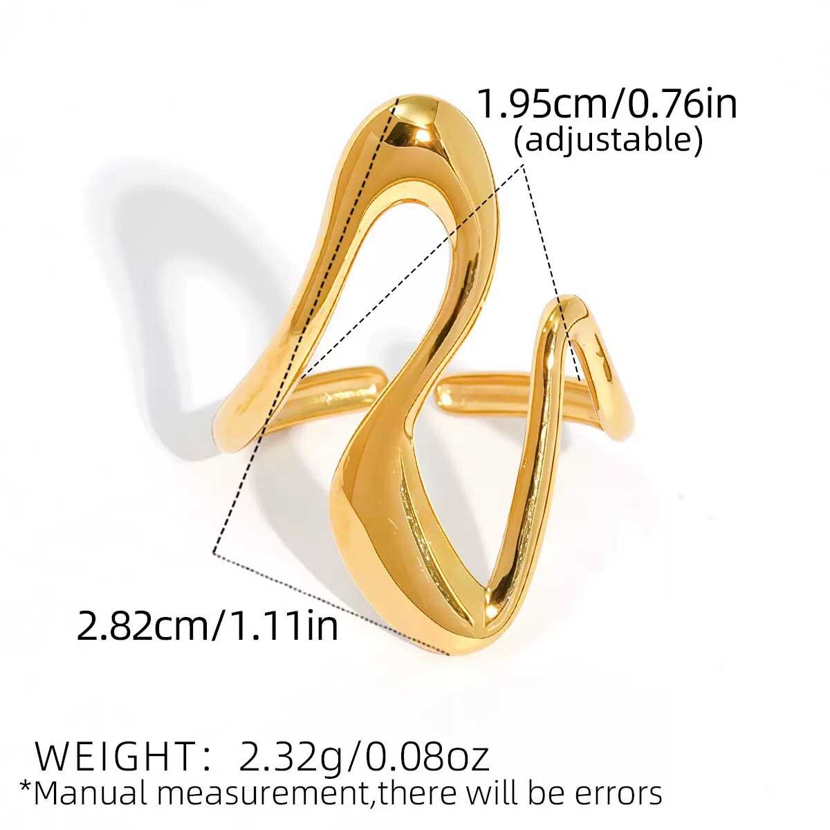 Simple Series Daily Irregular Shape Lines Stainless Steel Waterproof   Gold Color  Ring