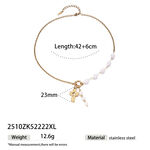 Cross Shape Stainless Steel Waterproof Mixed Color Artificial Pearl Pendant Necklace thumbnail 1