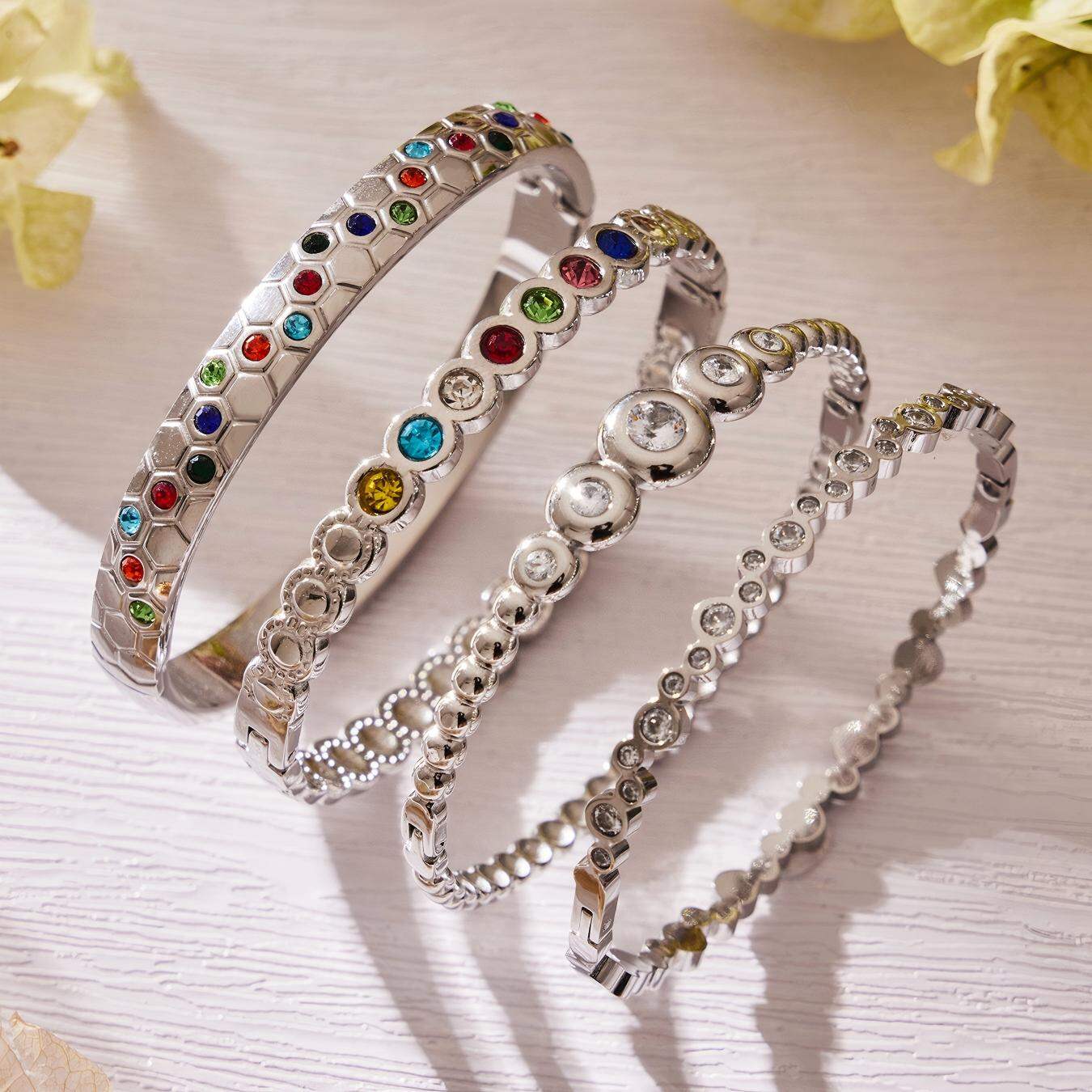 Shining Zircon Circle Stainless Steel Gold Color Waterproof&Anti-tarnish Women's Bangles thumbnail 3