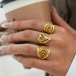 Daily Irregular Shape Lines Stainless Steel Waterproof Gold Color Ring Sets thumbnail 2