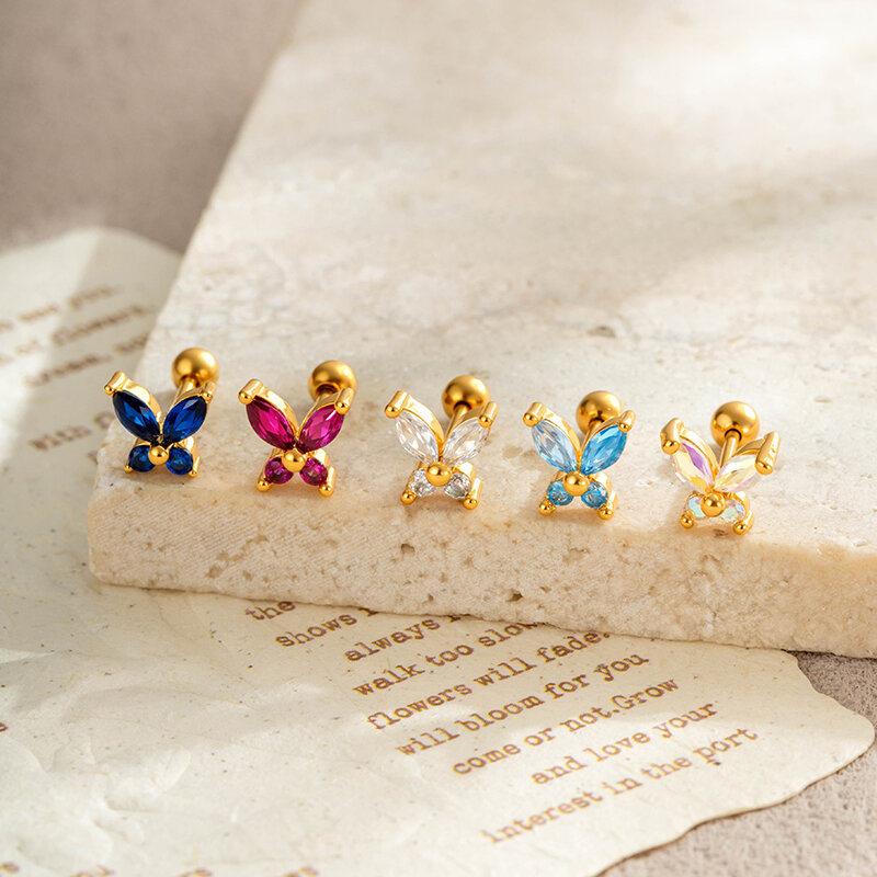 Exquisite Butterfly Copper Gold Color Zircon Women's Piercing Earrings thumbnail 4