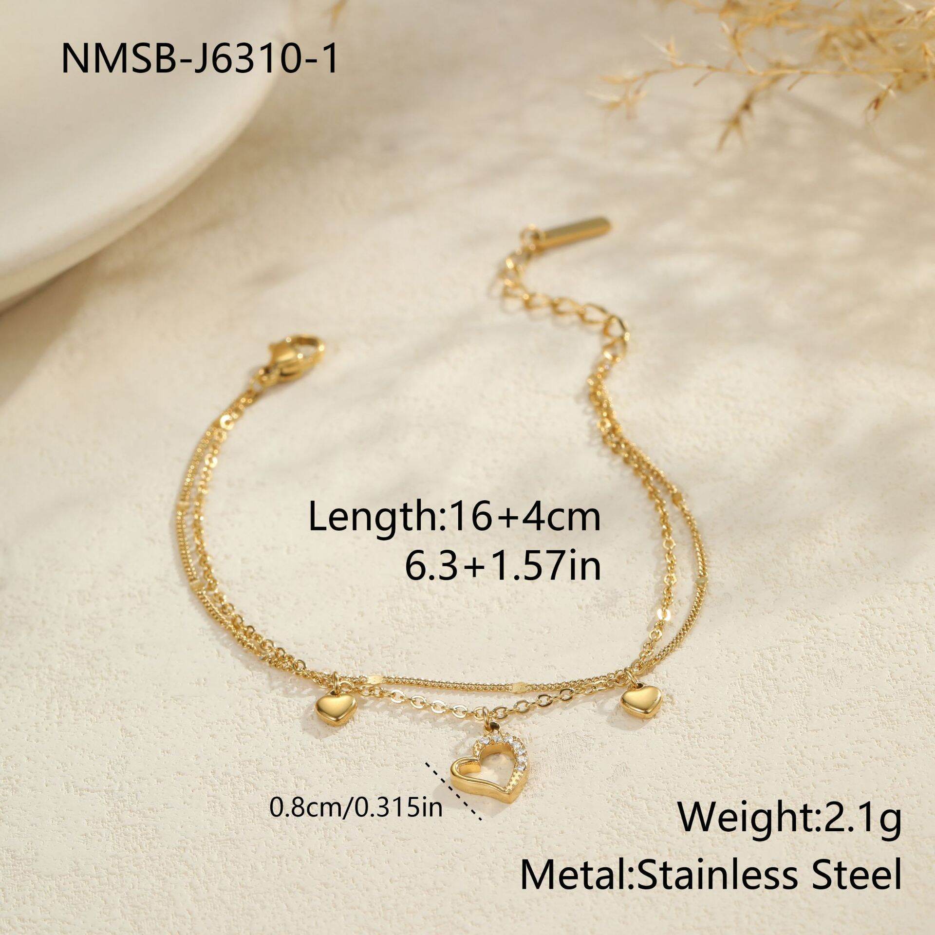 Simple Heart Hollowed-out Chain Stainless Steel Waterproof   18K Gold  Chain Bracelets
