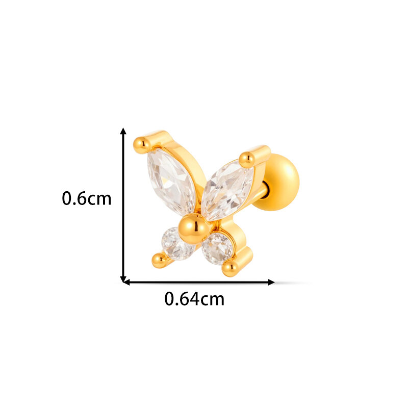 Exquisite Butterfly Copper Gold Color Zircon Women's Piercing Earrings thumbnail 2