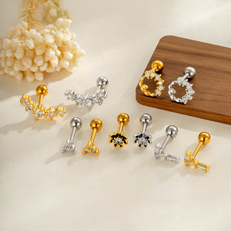 Simple Series Copper Gold Color Zircon Women's Piercing Earrings thumbnail 4