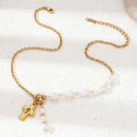 Cross Shape Stainless Steel Waterproof Mixed Color Artificial Pearl Pendant Necklace thumbnail 4