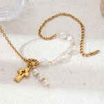 Cross Shape Stainless Steel Waterproof Mixed Color Artificial Pearl Pendant Necklace thumbnail 2